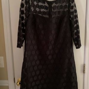 Betsey Johnson Sheer Neck 3/4 Sleeve Polka Dot Overlay Black Sheath size 12